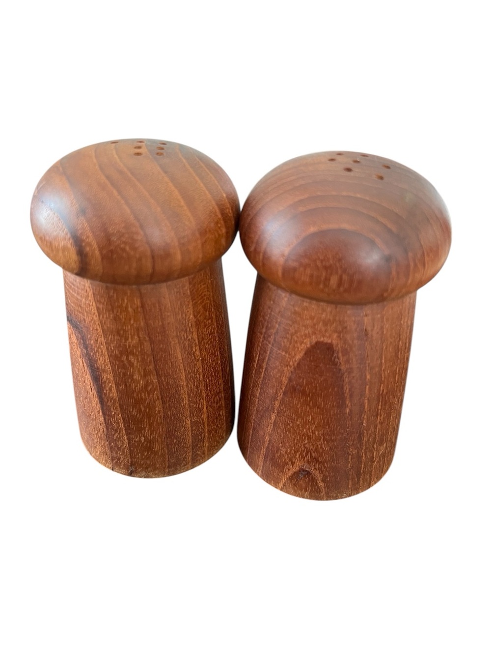 Vintage MCM Wooden Mushroom Salt & Pepper Shaker Set 4” Retro